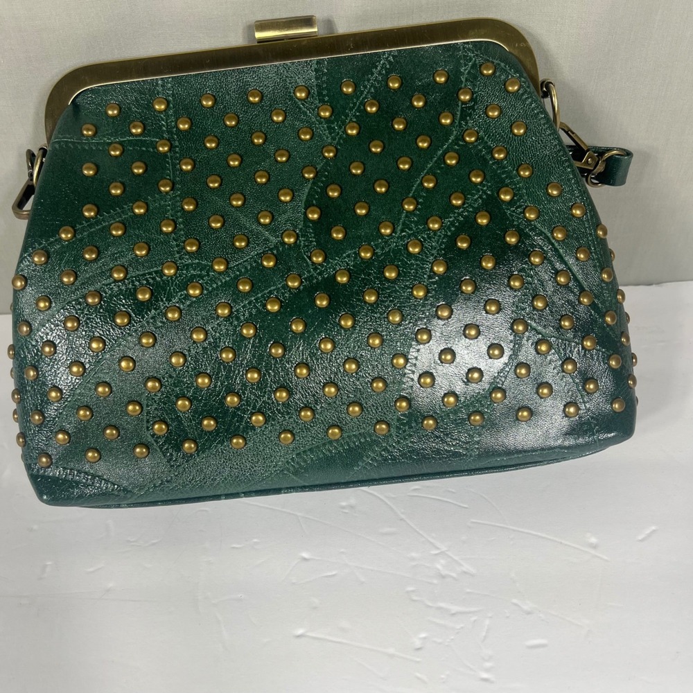 Crossbody Bag Studded Patchwork Green Womens OS